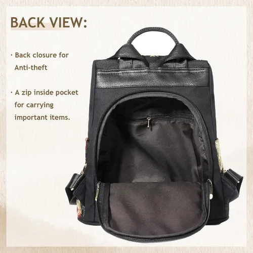 Vista 3 de Bolso bordado de la mochila de las mujeres, bolso antirrobo de la mochila del viaje de la lona de la moda, Bordado con purpurina, Mochilas de mochila