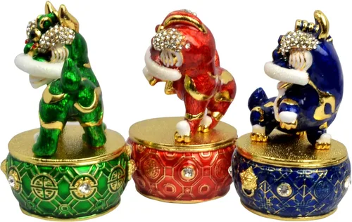 Vista 2 de Estatua de amuleto de tres leones en tambor de Feng Shui 3PCS
