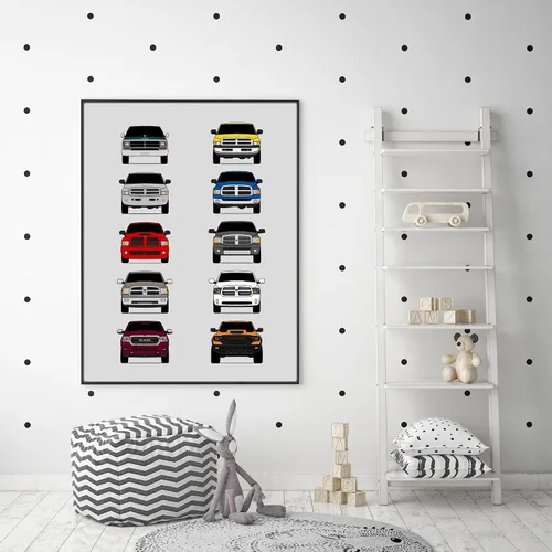 Vista 3 de Custom Car Posters Póster hecho a mano compatible con Dodge Ram Pickup Truck Generations e impresión de Ram 1500 2500 3500 – Multi, impresión