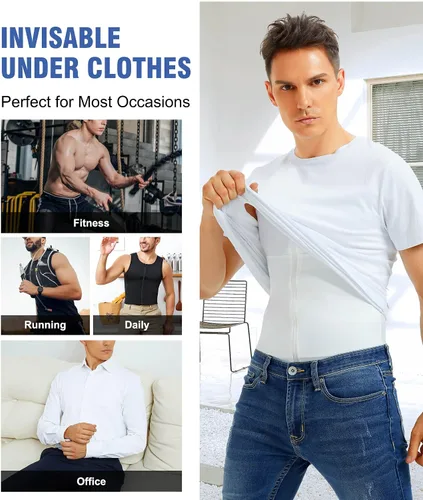 Vista 6 de Eleady Compression Shirts for Men Zipper Vest Body Shaper Slimmer Undershirts