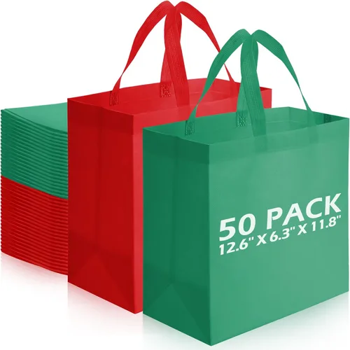 Vista 14 de Reginary 50 bolsas reutilizables a granel, bolsas de compras no tejidas con asas, plegables para boutiques (beige)