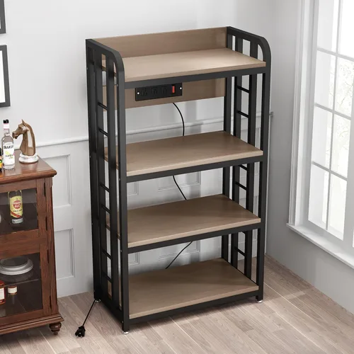 Vista 4 de SIREDEEP Estante para panaderos con toma de corriente, estante de cocina de 4 niveles, soporte para microondas con almacenamiento, adecuado para Gris