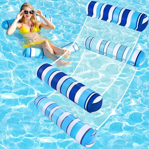 Vista 10 de Flotadores de piscina para adultos, paquete de 2 flotadores inflables para piscina, 4 en 1, balsas multiusos tumbona hamaca de agua para piscina