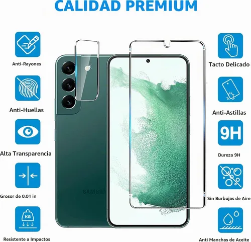 Vista 2 de Protector de pantalla (paquete de 3) para Samsung Galaxy S22 5G, vidrio templado 9H, compatible con huellas dactilares ultrasónicas, transparente