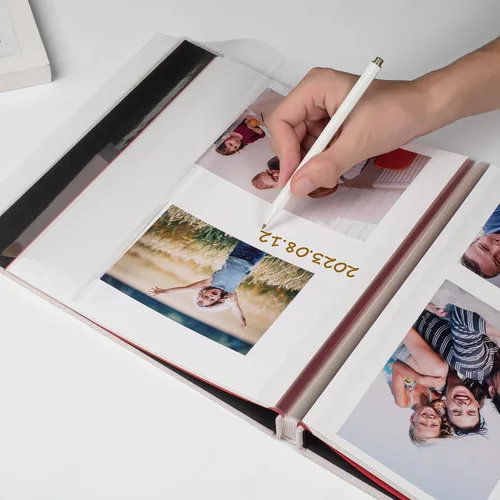 Vista 3 de HoneyTolly Álbum de fotos autoadhesivo para fotos de 4 x 6 imágenes, cubierta magnética de lino, 15 hojas/30 páginas en blanco para bodas Beige claro