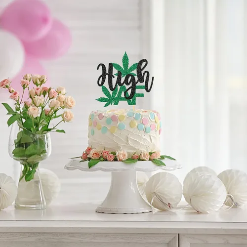 Vista 4 de Decoración para pastel de cumpleaños con temática de drogas, decoración de pastel de alta AF, decoración de fiesta de cumpleaños de marihuana 420