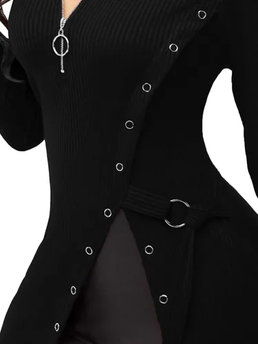Vista 4 de Blusa asimétrica de punto acanalado con cremallera para mujer