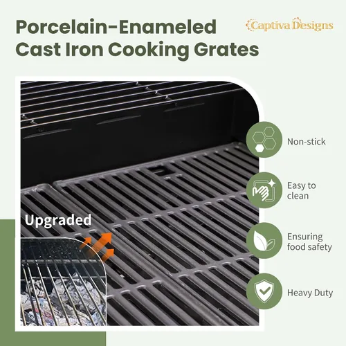 Vista 2 de Captiva Designs Parrilla de barbacoa de gas propano de 4 quemadores con quemador lateral y rejillas de hierro fundido esmaltado de porcelana, salida