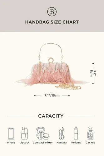 Vista 7 de BABEYOND Bolso de mano de plumas de avestruz para mujer, bolso de noche con perlas, bolso de hombro para fiesta de los años 20, baile de graduación