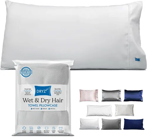 Vista 15 de DryZzz Juego de 2 fundas de almohada impermeables de tamaño King de 35 x 19 pulgadas, absorbente de doble cara para cabello húmedo y seco, poliéster