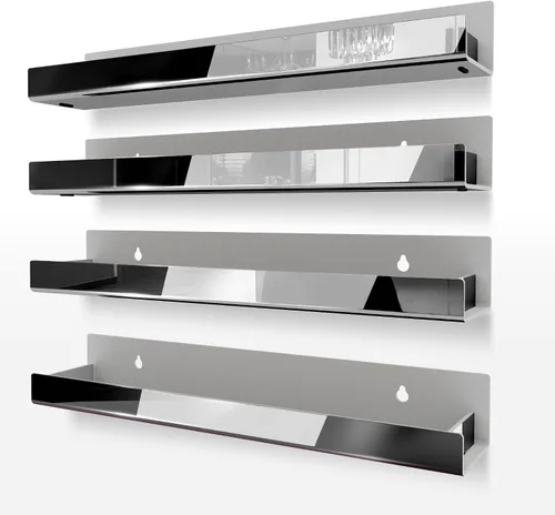 Vista 13 de Paquete de 4 estantes acrílicos negros de 15 pulgadas, estantería flotante negra para habitación de los niños, estante moderno para esmalte de uñas