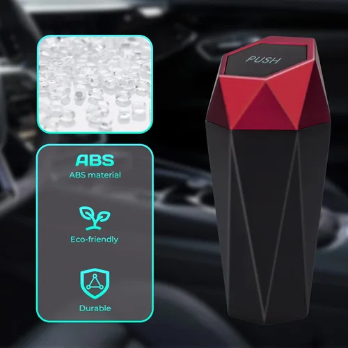 Vista 7 de Cubo de basura para automóvil con tapa, diseño de diamante, contenedor de basura portátil para uso en oficina y hogar, color rojo