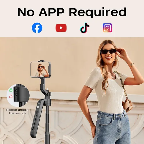 Vista 4 de Trípode para selfie de seguimiento automático de 70.9 pulgadas para iPhone y Android con luces, sin aplicación, trípode de rotación de 360° que