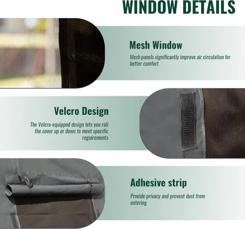 Vista 5 de Domi 2,44 m x 2,44 m Funda Universal de Invierno para Cenadores con Techo Rígido, Cubierta Exterior Impermeable con Paredes Laterales y Ventanas
