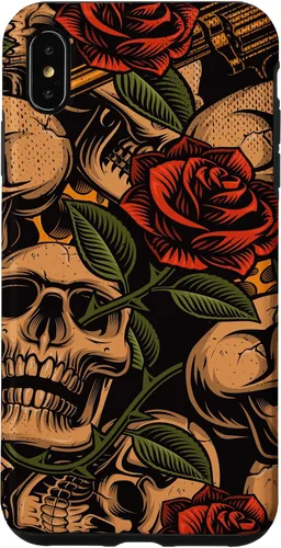 Vista 11 de Funda con diseño de tatuajes de flash tradicional para iPhone 17 con diseño retro rojo de rosas de calavera