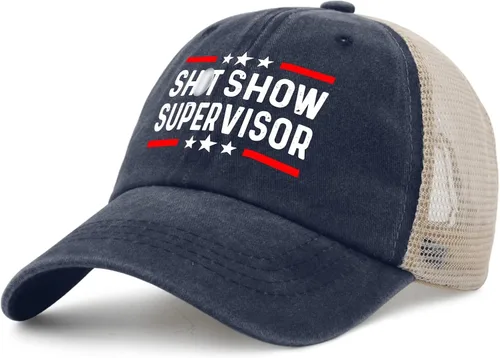 Vista 2 de VUWKNQ Shit Show Hat Shit Show Supervisor Hat Trucker Hat Women Funny Mesh Cap for Summer, Azul marino 9