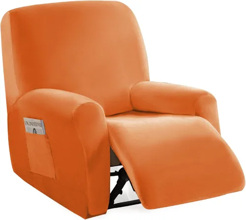 Vista 15 de MIFXIN Funda reclinable de terciopelo de 4 piezas, elástica de 1 asiento, fundas de sofá reclinable, fundas elásticas suaves para sillas Verde Oscuro