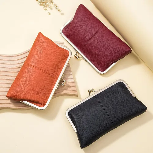 Vista 7 de Vintage Kiss Lock Cartera de cuero genuino para las mujeres múltiples ranuras para tarjetas de viaje bolso de embrague, Negro -, Vintage