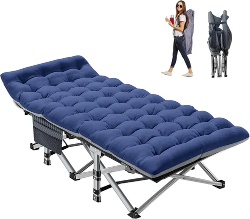 Vista 11 de NAIZEA Folding Camping Cots for Adults, Portable Cot with Mattress Heavy Duty Outdoor Bed with Carry Bag 1200d Oxford Cloth Sleeping Cots for Cuna