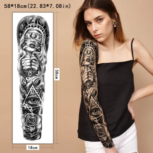 Vista 7 de Tatuajes temporales de manga completa para hombres y mujeres, 46 hojas de tatuajes falsos para adultos, león realista, lobo, águila, ciervo, flor
