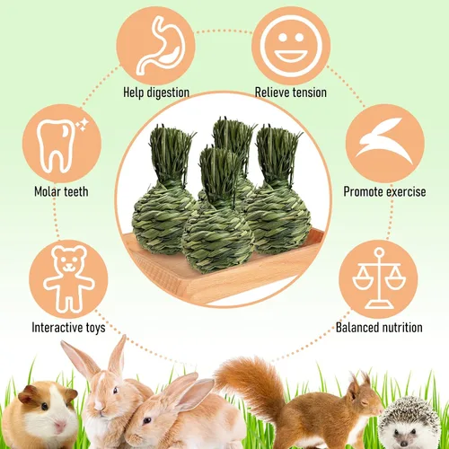 Vista 4 de Hamiledyi Pelota masticable de conejo, bola de hierba de Timothy, tejida natural, juguetes para masticar, bolas de juego de actividades