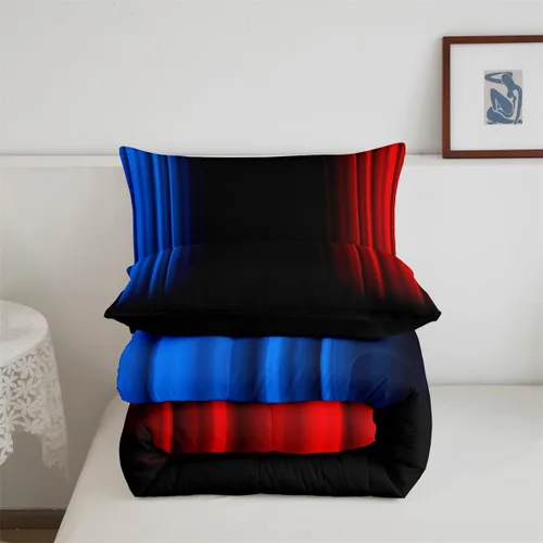 Vista 4 de Feelyou Juego de edredón geométrico degradado para adolescentes, tamaño individual, para niños y mujeres, azul, rojo y negro, juego de ropa de cama