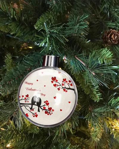 Vista 6 de Adornos de bolas de Navidad para árbol de Navidad, decoraciones de Navidad inastillables para el día de San Valentín, diseño de pájaro, corazón