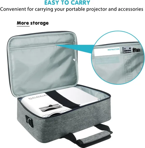 Vista 7 de Boczif - Funda de transporte para proyector, estuche de viaje portátil (gris) con compartimento para portátil y correa de hombro ajustable