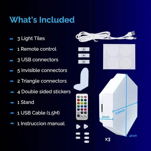 Vista 7 de Emberela HEXlights - Luces Sensoriales para Niños, Paquete de 3 Luces Hexagonales Táctiles, Control Remoto, Paneles LED de Pared Amigables