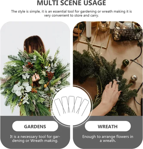 Vista 6 de TEHAUX 100 alfileres verdes profesionales – Alfileres florales en forma de U de 1.6 in para hacer coronas, arreglos florales y soporte de plantas