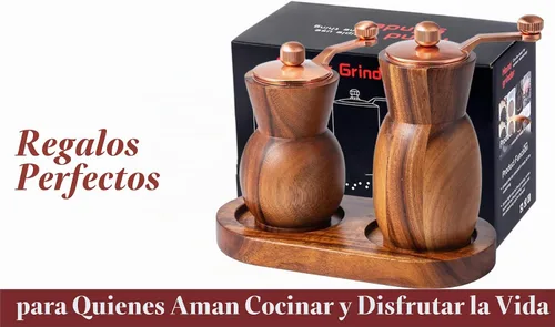 Vista 8 de Molinillo de pimienta, molinillo de sal y pimienta con soporte, salero y pimentero de madera, molinillo de especias manual recargable