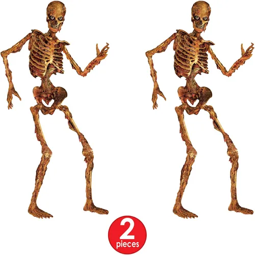 Vista 3 de Beistle d Gory Skeletons - Telón de fondo para fotos, 6 pies de alto, juego de 2 decoración de pared para fiesta de Halloween, espeluznante corte