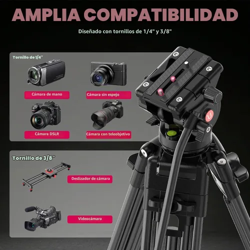 Vista 8 de ULANZI Trípode de video para cámara MT-81 con cabezal fluido de 360 grados, soporte de trípode de aleación de aluminio resistente de 61 pulgadas