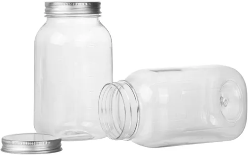 Vista 2 de Paquete de 6 tarros Mason de 32 onzas de plástico transparente con tapa Silver Matel Tarros vacíos de plástico para cocina y hogar