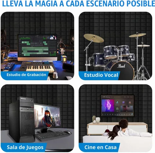 Vista 2 de 4 paneles acústicos, paneles de espuma a prueba de sonido de 48 x 24 x 2 pulgadas para paredes, resistentes al fuego y absorción de ruido para negro