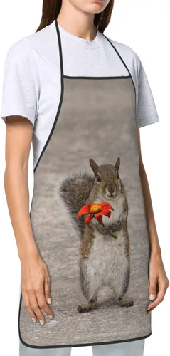 Vista 3 de Delantales de chef, diseño de ardilla con diseño de flores, diseño de animales y flores, delantales impermeables para mujeres, hombres, cocina