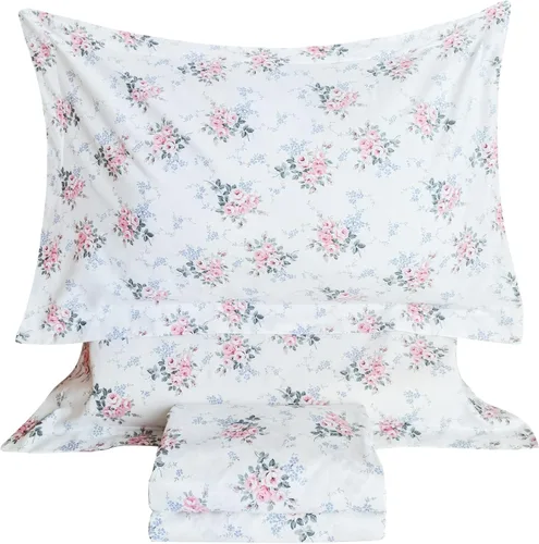 Vista 18 de QSH 100% Sábanas de algodón para cama tamaño Queen - Estampado floral azul de plantas patrón botánico lujoso de algodón estampado floral ropa