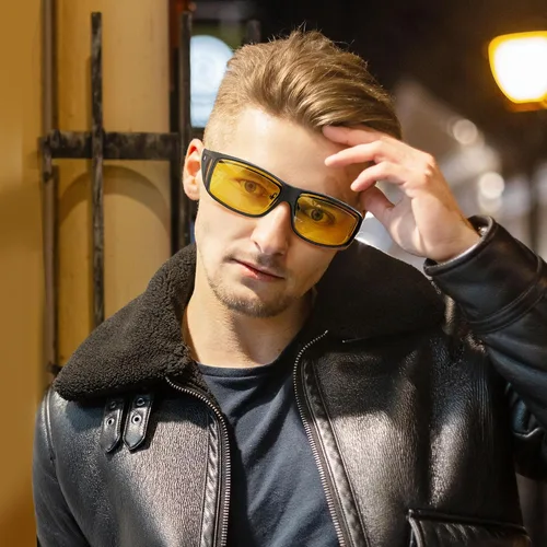 Vista 5 de URUMQI Gafas de conducción de visión nocturna para hombres y mujeres, lentes polarizados antirreflejos, lentes de alta definición amarillas