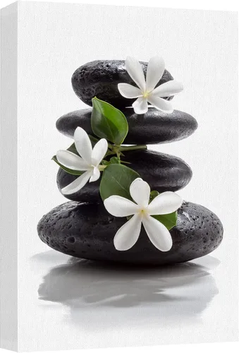 Vista 23 de Wall26 - Arte de pared estampado en lienzo con diseño de rocas negras en un lago tropical verde sereno, naturaleza floral, fotografía, realismo