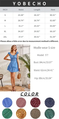 Vista 5 de YOBECHO - Minivestido estampado de verano para mujer, vestido con mangas con volantes y escote corazón