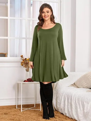 Vista 4 de BELAROI Vestido informal acampanado suelto de manga 34 para mujer