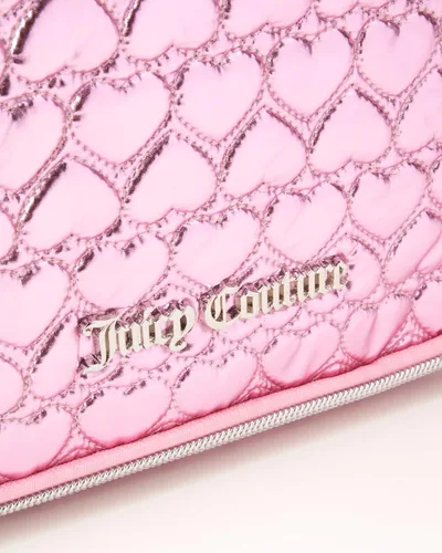 Vista 3 de Juicy Couture Bolsa de maquillaje rosa Organizador de cosméticos Esenciales de viaje Gancho colgante brillante corazón acolchado