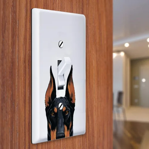 Vista 3 de WIRESTER Placa de interruptor de luz de palanca de una sola banda/cubierta de placa de pared - Black Rust Doberman Pinscher Dog