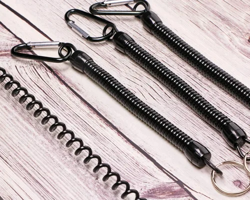 Vista 2 de Mini Skater Cordones de pesca negros de 6.89 pulgadas, cordón retráctil de resorte en espiral, cuerda de navegación, cuerda de seguridad en espiral