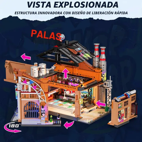 Vista 3 de FUNWHOLE Factory House of Music Lighting - Juego de ladrillos de construcción – Street Fusion Music Club City Town Kit de colección modular