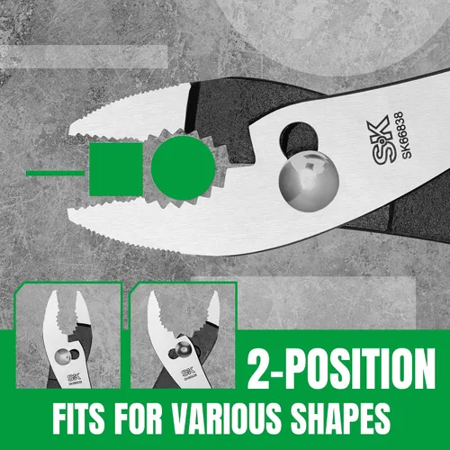 Vista 4 de SK - Alicates para juntas deslizantes de 8 pulgadas, 2 posiciones con dientes en ángulo, acero CR-V Universal 3-Zone Jaw Design, Reaming Head