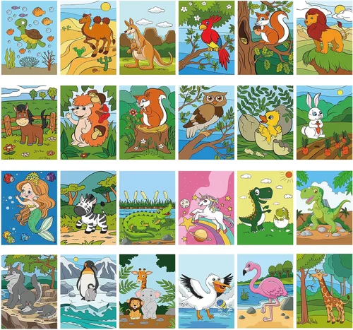 Vista 10 de Sherr Juego de 24 lienzos predibujados para pintar para adultos, lienzo preimpreso a granel, sorbo y pintura, paneles estirados, juego de pintura