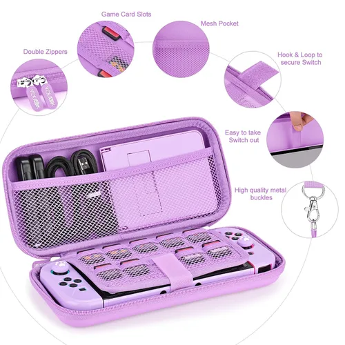 Vista 3 de Younik Switch Accessories Bundle, 17 in 1 Purple Switch Accessories Kit for Girls Include Switch Carrying Case, Adjustable Stand, Protective Case