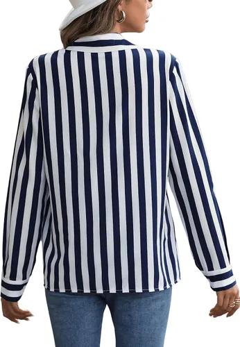 Vista 2 de SweatyRocks Blusa casual de manga larga con cuello frontal y botones a rayas para mujer