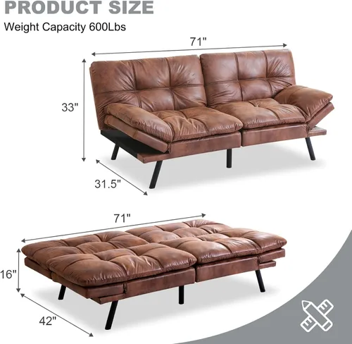 Vista 2 de Sofá cama de futón convertible, sofá futón de espuma viscoelástica, sofá cama tipo futón, sofá cama pequeño moderno con respaldo dividido para sala
